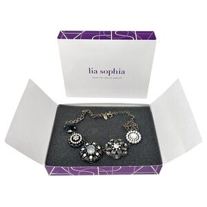 Lia Sophia Statement Necklace Antique Bronze Embellished Rhinestone Festive